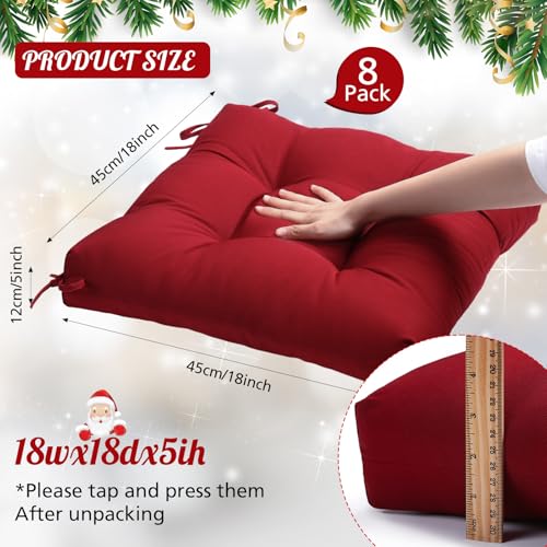 Vercraft 8 Pcs Outdoor Chair Cushions for Patio Furniture Wicker Chair Seat Cushion with Ties 18x18inch Square Water Resistant Tufted Seat Floor Pillows Dining Indoor(Burgundy) - color: Burgundy