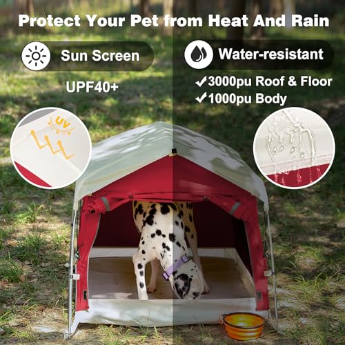 Dog Tent Cotton Fabric, Aluminum Poles and Camping Mat, Outdoor Weatherproof, Dog House Outdoor, Breathable with 2 Side Windows, Portable and Collapsible (Red, Large) - color: Red, size: Large, 39.4''L x 31.5''W x 26.4''H