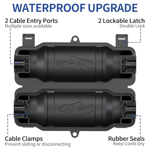 9 Pack Outdoor Extension Cord Safety Cover with Waterproof Seal IP54 Water-Resistant, Weatherproof Electrical Connection Box with 2 Latches, Plug, Socket, Holiday Decoration Light, Black - color: Black, size: 9 Pack