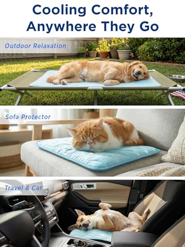 Dog Cooling Mat for Extra Large Dogs, 48"x30" Breathable Self Cooling Crate Mat for Dogs & Cats, QMAX>0.5 Portable Washable Pet Cooling Mat for Dog Bed, Thickened Cool Fiber Indoor/Outdoor Summer,Blue - color: Blue, size: 48"x30"(X-Large)