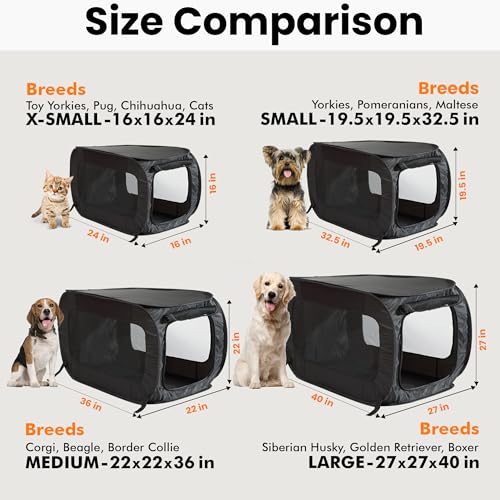 Beatrice Home Fashions Portable, Collapsible, Pop Up Kennel Travel Cat and Dog Crate, 32.5" L x 19.5" W x 19.5" H, Black - color: Black, size: 32.5"L x 19.5"W x 19.5"H