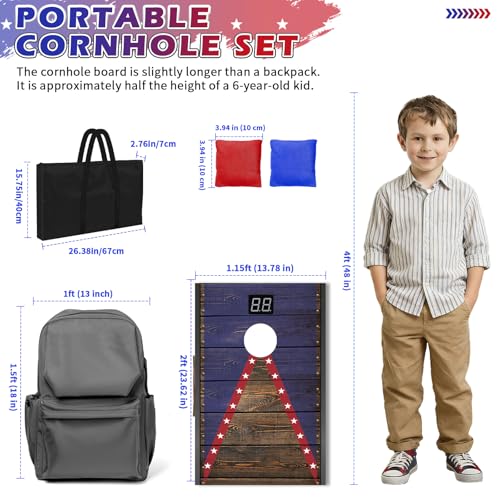 Electronic Cornhole Board Set 4x2ft 2x1ft, Automatic Scoring Corn Hole Games for Adults & Kids, Wooden Portable Cornhole Set with 8 Bean Bags & Carrying Bag for Outdoor, Tailgate, Party - size: 2 x 1 ft