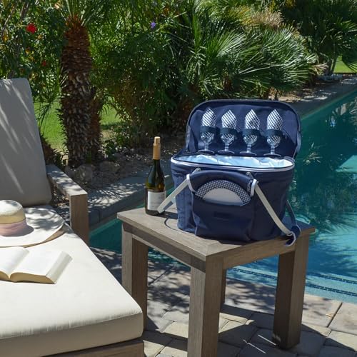 Picnic at Ascot Patented Collapsible Insulated Picnic Basket Equipped with Service For 4- Designed and Assembled in USA - color: Navy