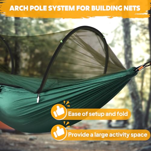 Chihee Ultra-Light Travel Camping Hammock Pop-up Net Hammock 660lbs Load Capacity,Breathable,Quick-Drying Parachute Nylon 2 Premium Carabiners,2 Tree Slings Included for Outdoor Backpacking Hiking - color: Dark Green