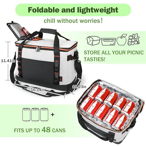 Tirrinia Large Cooler Bag Insulated, 48 Cans Leakproof Soft Camping Coolers, Portable Beach Cooler with Shoulder Strap for Picnic, Beach, Travel Road Trip - color: Gray Black