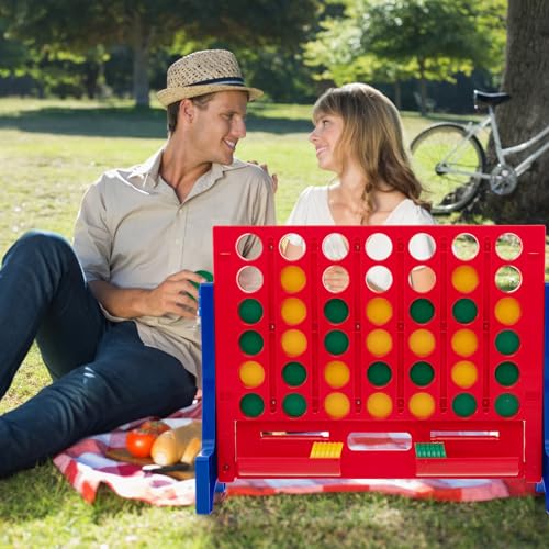 KOTEK 1.6 FT Tall Giant 4-in-A-Row, Jumbo 4-to-Score Game with Carrying Bag & 42 Coins, Quick Release Slider, Indoor Outdoor Family Board Game for Kids Adults, Freestanding/Wall-Mounted (Blue) - color: Blue