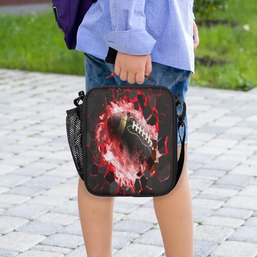Kids Lunch Bag for Boys American Football Insulated Lunch Box with Side Pocket Reusable Leakproof Lunchbox Cooler Tote for School Picnic Travel - color: Rugby