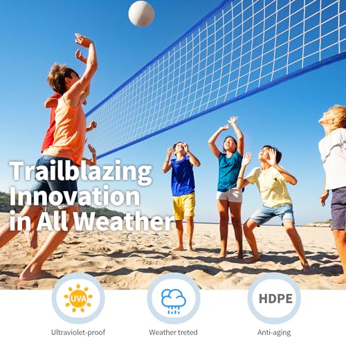 Professional Volleyball Net Outdoor Heavy Duty, All Weather Enhanced, Extended Stainless Steel Cable, Extra Thick Borders, for Backyard Beach Pool Indoor Outdoor- Regulation 32x3FT (Net Only) - color: Blue