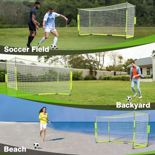 Portable Soccer Goal, Detachable 12x6 FT Soccer Goals Net for Backyard, Quick Setup Training Equipment with 1 Carry Bag, 12 Training Cones - color: Green