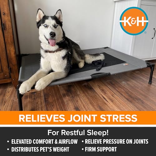 K&H Pet Products Outdoor Elevated Dog Cot, Breathable Cooling Elevated Cot Hammock Pet Bed for XL Dogs, Washable Mesh Cover, Raised Metal Frame, Collapsible, Portable - Extra-Large 50 X 32in Gray - color: Gray/Black Mesh, size: X-Large 50"L x 32"W