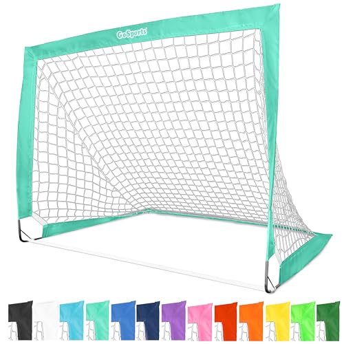 GoSports Portable Soccer Goals for Kids - 13 Color Options - Choose 4 x 3 ft or 6 x 4 ft - Team Tone Pop Up Nets for Backyard - color: Turquoise, style: 4 ft x 3 ft