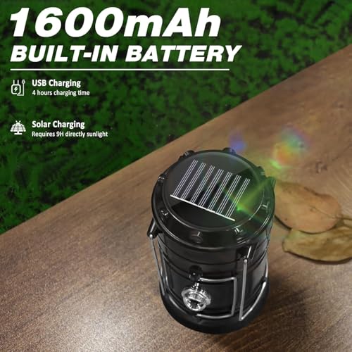 DIBMS 4-Pack Solar Camping Lantern, Collapsible LED Solar USB Rechargeable Lantern Flashlight Emergency Hanging Lights for Camping Hurricanes Power Outages Indoor Outdoor