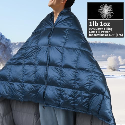 Down Camping Blanket - Lightweight, Packable, Warm & Puffy Outdoor Travel Quilt for Sleep, Hiking, Backpacking, Stadium, Festivals, Water-Resistant Sleeping Bag 55"x79" - color: Deep Sky Blue, size: 1LB 1.6OZ / 79" x 55"