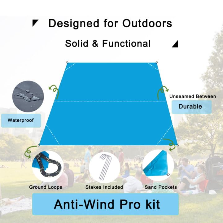 Outdoor Pocket Blanket, 55"x79" Waterproof Foldable Compact Small Pincic Blanket, Ultralight Tarp for Camping, Festival, Beach, Hiking, Backpacking, Travel and More, Stakes Included - color: Sky Blue, size: 79"*55"