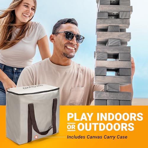 GoSports Giant Wooden Outdoor Stacking Game – Stacks Up to 3 ft – Large Toppling Tower with Case for Yard Games, Family Game Night, Camping, and Parties - color: Gray Wood Stain