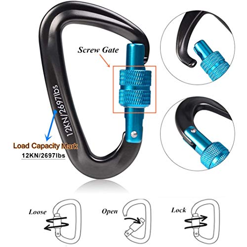 STURME 12kN (2697 lbs) Heavy Duty Locking Carabiner Clips for Outdoor, Camping, Hiking, Securing Pets, Hammock, Dog Leash Harness - color: Red