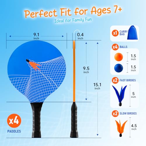 U&C Planet Beach Paddle Ball Set, Badminton Rackets, Family Game for Kids and Adults, Indoor Outdoor Game Backyard Park Camping Yard for Boys, Girls All Ages - color: Orange (Age:7+)