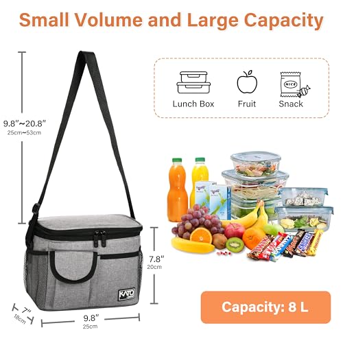 Tirrinia Insulated Lunch Bag for Women Men, Leakproof Lunch Box Containers for Adult, Work, School, Soft Lunchbox for Kids,Boys, Adult Cooler Bag for Picnic Hiking Beach,Gray - color: Gray, size: Medium -8L