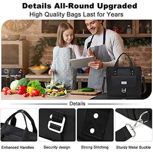 Weitars Insulated Lunch Bag for Men Women,Leak Proof Lunch Box for Work,Extra Large Lunch Tote Bag With Removable Shoulder Strap with Side Pockets,Reusable Lunch Cooler Purse For Picnic Hiking - color: Black