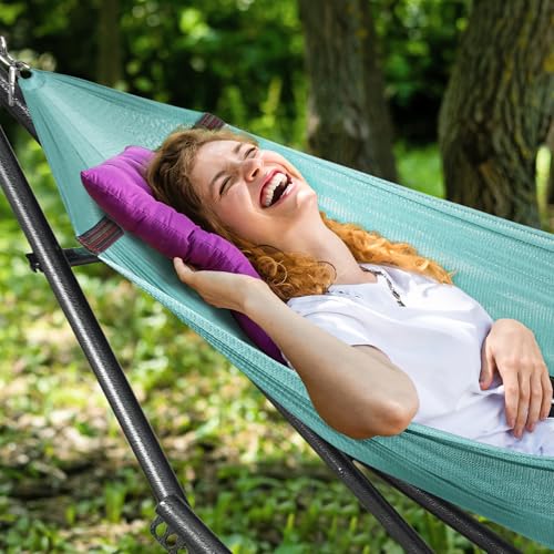 Tranquillo Universal Double Hammock with Stand Included for 2 Persons/Foldable Hammock Stand 600 lbs Capacity Portable Case - Inhouse, Outdoor, Camping, Sky - color: 1. Sky