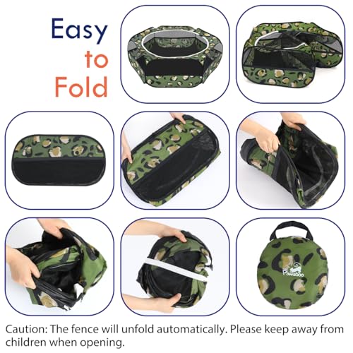 Pawaboo Small Animals Playpen, Waterproof Small Pet Cage Tent with Zippered Cover, Portable Outdoor Yard Fence with 3 Metal Rod for Chick/Kitten/Puppy/Guinea Pig/Rabbits/Hamster, Leopard Print - color: T-Leopard Print
