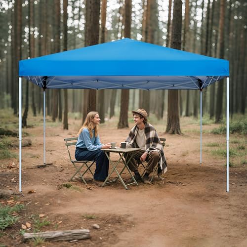 LEMY 10 x 10 FT Pop-Up Foldable Canopy Tent Pre-Assembled Adjustable Lightweight Heights Instant Waterproof Shelter with Wheeled Carry Bag (Blue) - color: Blue