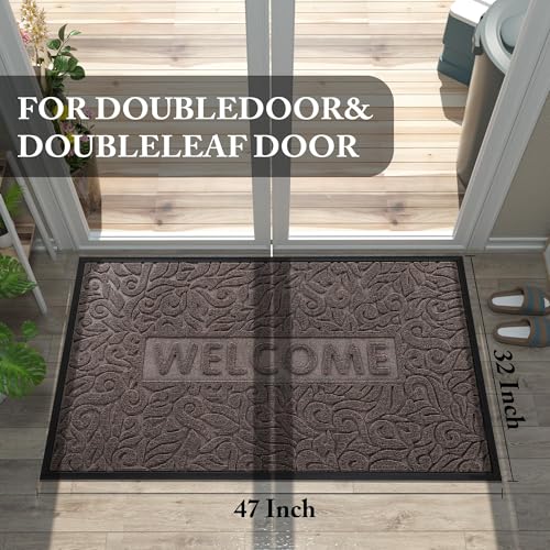 Yimobra Large Welcome Mat 47x32, Waterproof Non-Slip Outdoor Mats for Front Door Outside Entrance, Low-Profile Entryway Mat Indoor for Garage Patio, Brown - color: Brown, size: 47x32 Inch