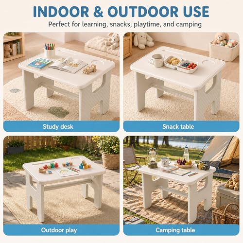 UNICOO Kids Folding Table, Toddler Activity Table for Study, Snack, Art Craft and Play, Portable Plastic Children's Table for Small Spaces, Home and Playroom - color: White & Gray