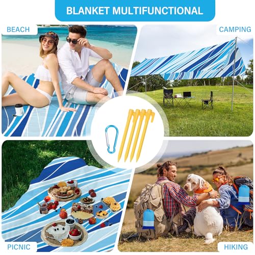 Beach Blanket Waterproof Sandproof Oversized Lightweight 78''×110'' 1-7 Adults Blanket Beach Large Picnic Mat for Travel Camping Hiking Picnic - color: Slash Blue, size: 78''x110''