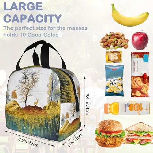 Insulated Lunch Bag, Golden Deer Mountains and Tree Lunch Box for School Student Kids Boys Girls,Leakproof Small Lunch Tote for Adult Men Women,Reusable Lunch Cooler Tote Bag for Office Work Picnic - color: Golden Deer Mountains and Tree