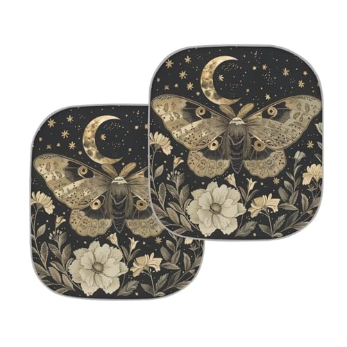 Butterfly Moon Front Windshield Sunshade 2 Piece Car Shade Front Windshield Shades Durable Premium UV Rays Sun Shade Outdoor Protective Sun Blocker Easy Install - color: Butterfly Moon0