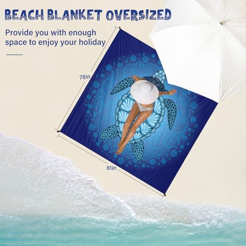 Beach Blanket Waterproof Sandproof 1-7 Adult Oversized 78 '' × 81 '' Lightweight Durable Compact Sand Free Extra Large Beach Mat for Travel Camping Hiking Picnic - color: Turtle1, size: 78“x81”