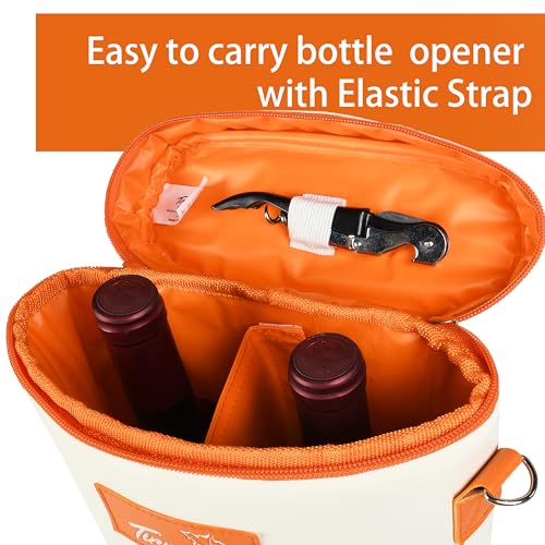 Tirrinia 2 Bottle Wine Gift Tote Carrier - Leakproof & Insulated Padded Versatile Wine Cooler Bag for Travel, BYOB Restaurant, Wine Tasting, Party, Dinner, Gift for Wine Lovers, White Orange - color: White Orange, size: 2 Bottle-without front pocket
