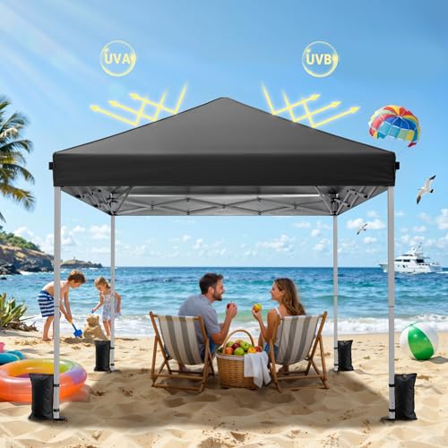 Driftalia 10x10 Pop Up Canopy Tent, Instant Setup Portable Canopy with Carry Bag, 4 Sandbags and 8 Stakes for Outdoor Events, Parties & Camping - Black - color: Black