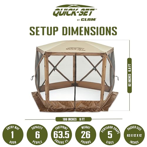 CLAM Quick-Set Pop Up Screen Tent, Venture, 9 x 9 ft, Instant Setup Brown Portable Outdoor Gazebo Canopy Shelter, Compact Bug-Free Camping Tent for Backyard, Beach, Tailgating - Brown - style: Portable
