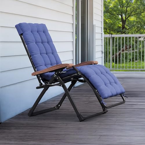 PURPLE LEAF Outdoor Reclining Chair Patio Zero Gravity Chaise Lounge Folding Chair with Removable Cushion Adjustable Headrest for Lawn Camping Beach Pool Navy Blue - color: Navy Blue - 1 Chair, size: Standard – Thick Cushion