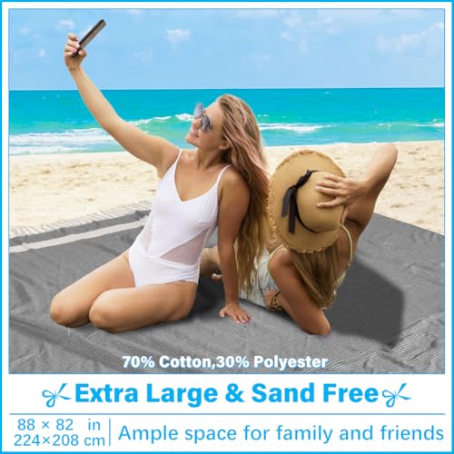 Oversized Turkish Beach Towel Blanket XXL Cotton Sandproof Towels Boho Woven Extra Large Big Sand Free Giant Throw Blankets Huge Quilt XL Picnic Camping Necessities Cloud For Adult Gifts Black - color: Woven Black, size: XXXL(88x82 IN,224x208 CM)