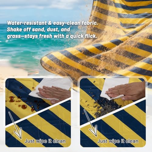 Picnic Blanket 80"x80" – Extra Large Waterproof Outdoor Blanket for Beach, Park, Grass, Lawn, Camping, Sandproof Mat, Foldable & Portable, Ideal Wedding Registry & Family Travel Accessory - color: Yellow & Blue Stripe