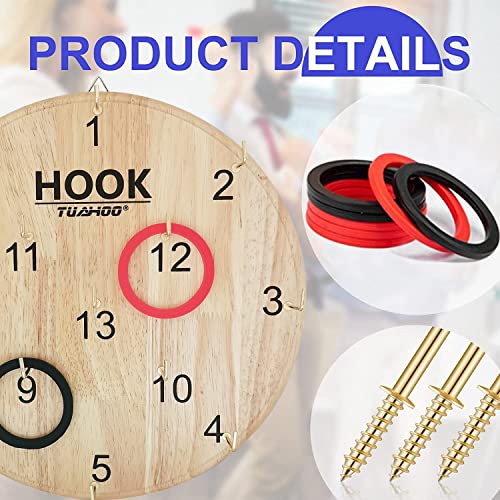 Hanging Ring Toss Game for Kids Adults Indoor Outdoor Family Fun, Wooden Board Wall Game, Hookey Ring Tossing Game for Yard, Party, Office, Backyard, 12 Inch