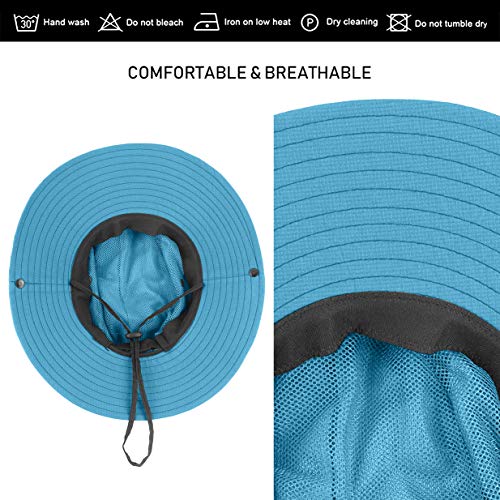 3 Pieces Womens Ponytail Wide Brim Sun Hat Packable UV Protection Beach Cap for Fishing & Hiking - color: Purple＆sky Blue＆beige