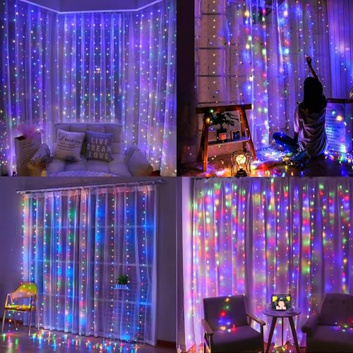 Dazzle Bright 300 LED Curtain String Lights, Christmas Fairy Lights for Bedroom with 8 Lighting Modes, Connectable Waterproof Window Lights Party Wedding Garden Wall Decor, Multi-Colored - color: Multicolor