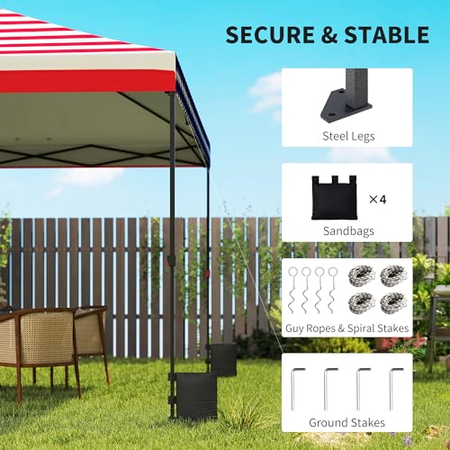 Outsunny 10 x 10 ft Pop Up Canopy Tent with One Push Setup, Easy Setup Outdoor Portable Instant Canopy Shelter with Wheeled Carry Bag, Sandbags, Adjustable Height for Parties, Events, American Flag - color: American Flag