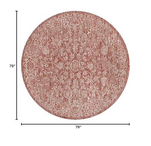 JONATHAN Y Weave Floral Indoor Outdoor Round Area Rug 6 Ft Red/Taupe, Tela Bohemian Textured for Backyard, Patio, Porch, Easy-Cleaning, High Traffic, Pet-Friendly, Non-Shedding (SMB100A-6R) - color: Red/Taupe, size: 6'7" (Round)