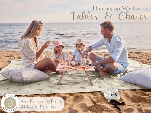 WEKAPO Beach Blanket Waterproof Sandproof Oversized Extra Large Sand Free Beach Mat with Stakes, Storage Bag - Essentials for Outdoor Beach, Picnic (Light Small Sea Turtle, 11 X 9 FT (1~10 Person)) - color: Light Small Sea Turtle, size: 11 X 9 FT (1~10 Pe