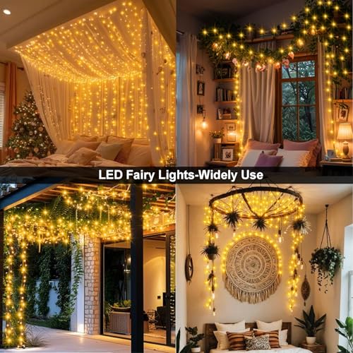 2 Pack Fairy String Lights Plug in, 33Ft 100 Micro Starry LED Twinkle Fairy Lights IP68 Full Waterproof with Remote for Bedroom Garden Christmas Decor (Warm White) - color: Warm White