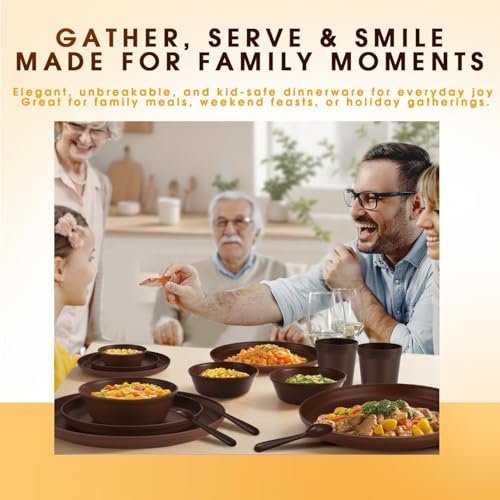 40 Piece Plastic Dinnerware Set for 8 with Cutlery, Unbreakable Plates and Bowls Set, Dishwasher & Microwave Safe Reusable Dish Set for Camping, RV, Outdoor Kitchen, Apartment Dining, Brown - color: Brown
