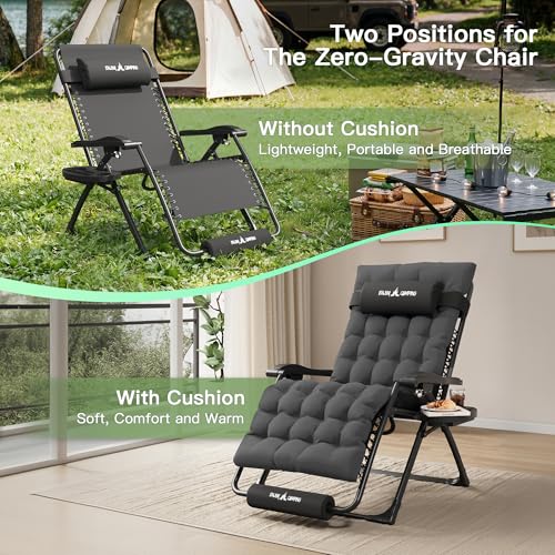 Amopatio Zero Gravity Chair with Removable Cushion & Tray, XL 29In Patio Folding Reclining Lounge Chair with Footrest & Headrest for Indoor and Outdoor, Support 500lbs, Grey&Black - color: Dark Grey&black XL, size: 29in