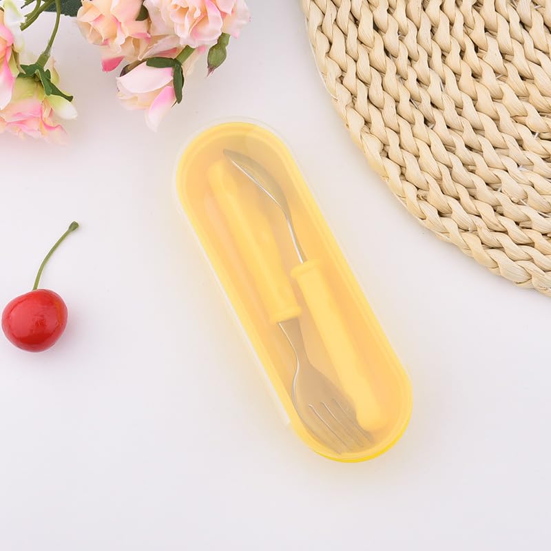 Practical Spoon and Fork Utensils Set for Son Daughter Stainless Steel Silverware Set with Forks and Spoons Safe Flatware Cutlery Set with Cute Pattern Reusable Cutlery Kit with Easy-Grip Handles - color: Yellow