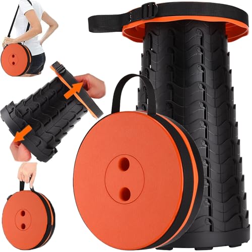 Fishboy Upgraded Collapsible Stool, 400lbs Max Weight, Lightweight But Sturdy, Portable Retractable Folding Telescoping Foldable Camping Stool for Adults Outdoor Fishing Hiking BBQ - color: Orange