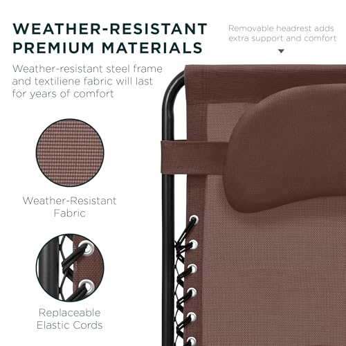 Best Choice Products Oversized Zero Gravity Chair, Folding Outdoor Patio Lounge Recliner w/Cup Holder Accessory Tray, Pillow - Brown - color: Brown